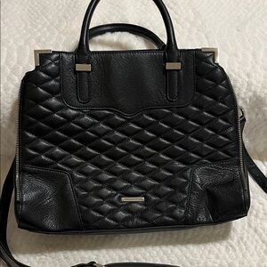 Rebecca Minkoff Classic Black Quilted Satchel with adjustable strap and Handles